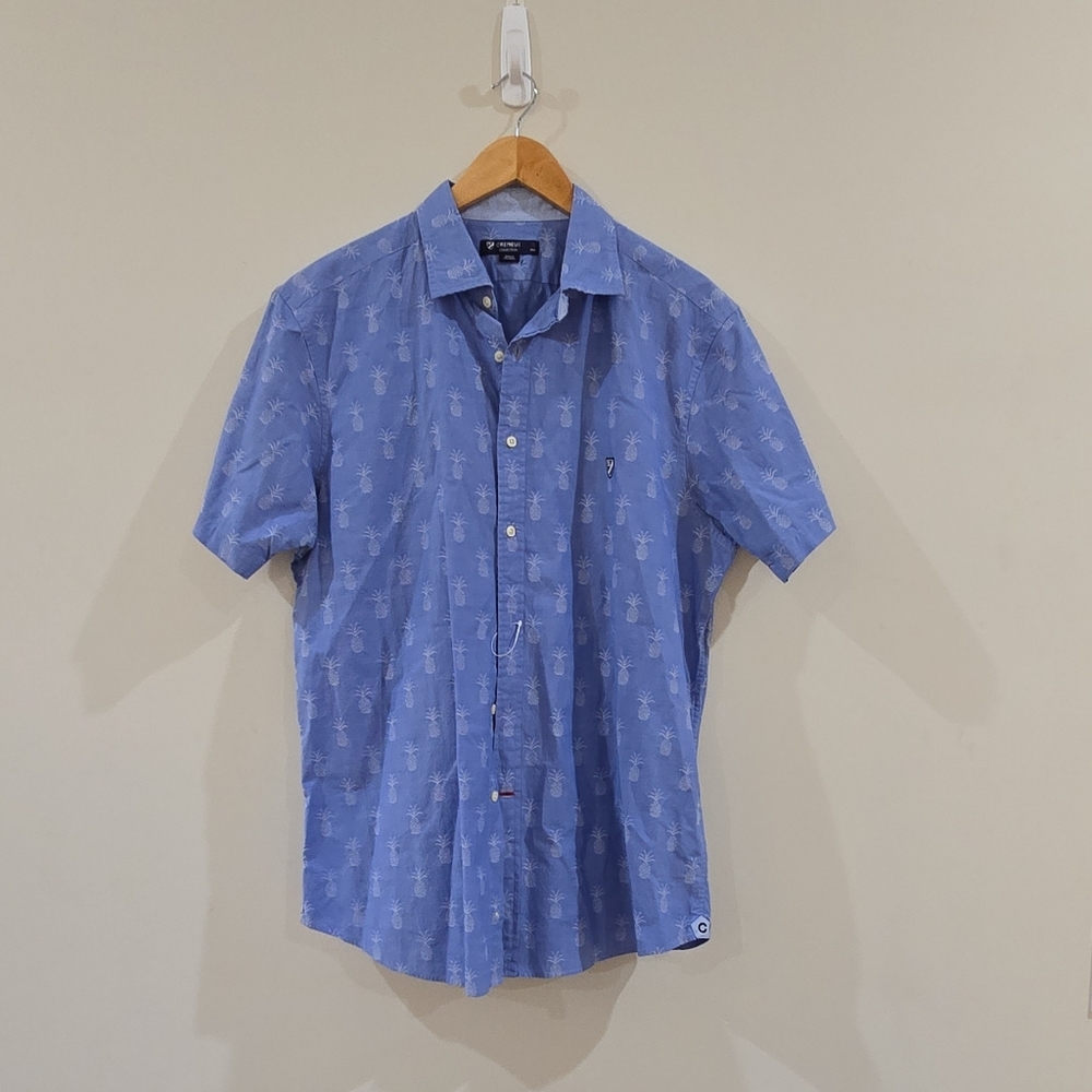 Cremieux Men's Collection Blue Pineapple Pattern Short Sleeve Button-Up Shirt XL